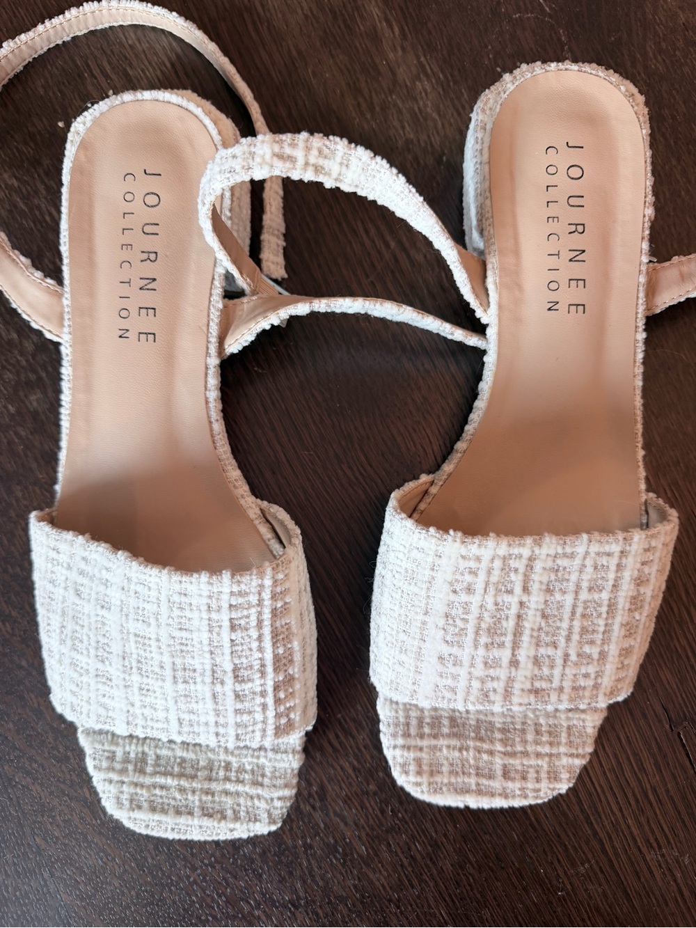 Journee Collection Cream Tweed Slide Mules with Ankle Tie - Picture 3 of 5